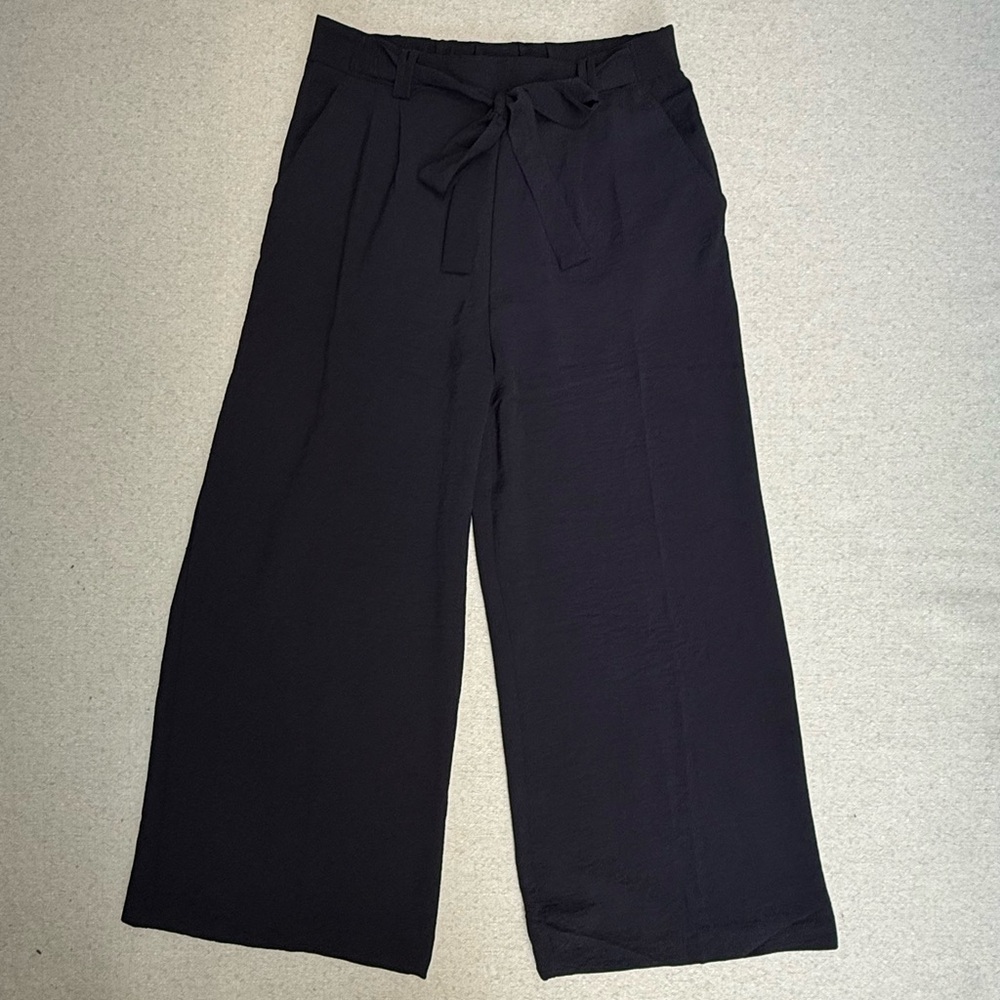 Jules & Leopold Black High Waist Wide Leg Cropped Trouser Pants Tie Belt M